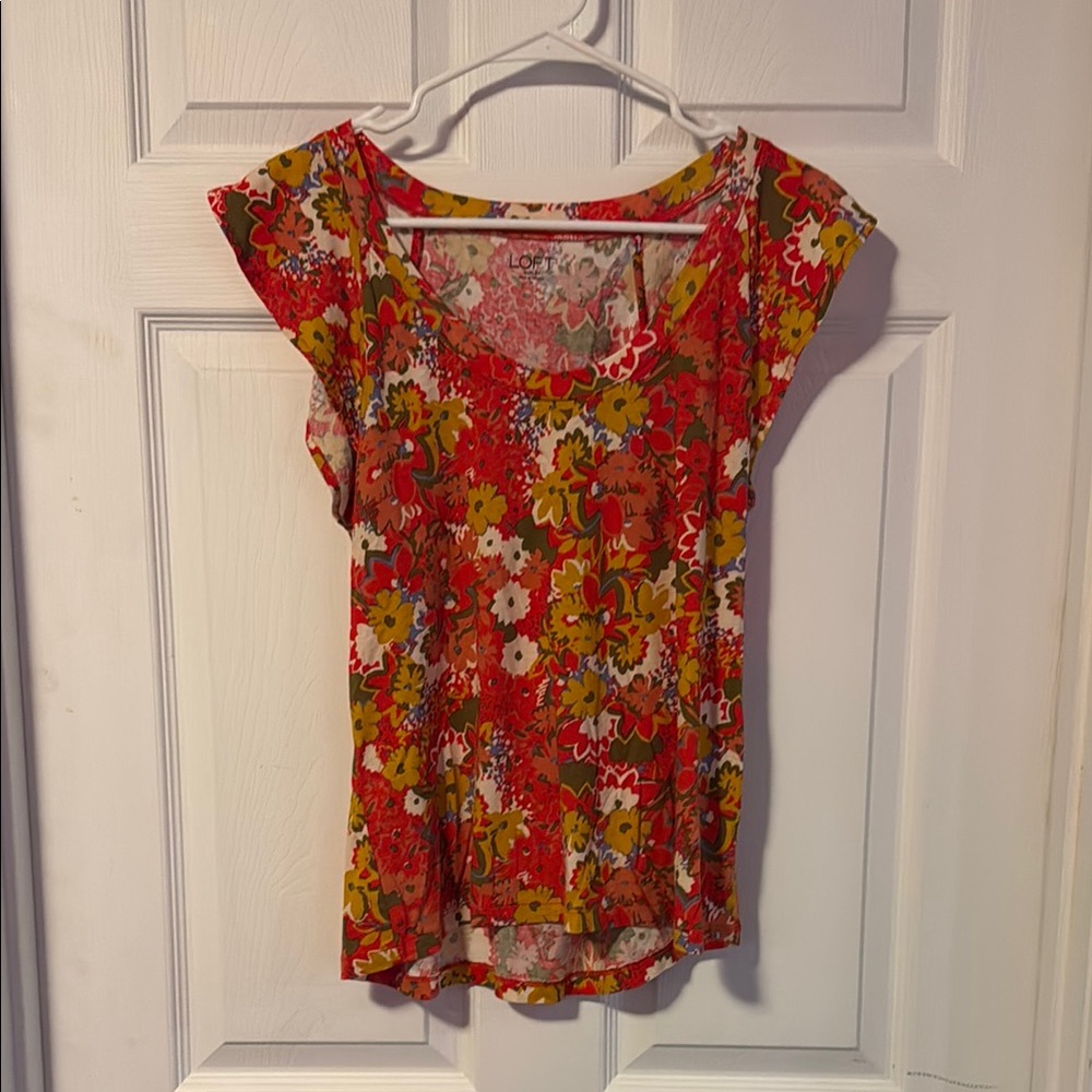 LOFT Red and Orange Flutter Sleeve Blouse